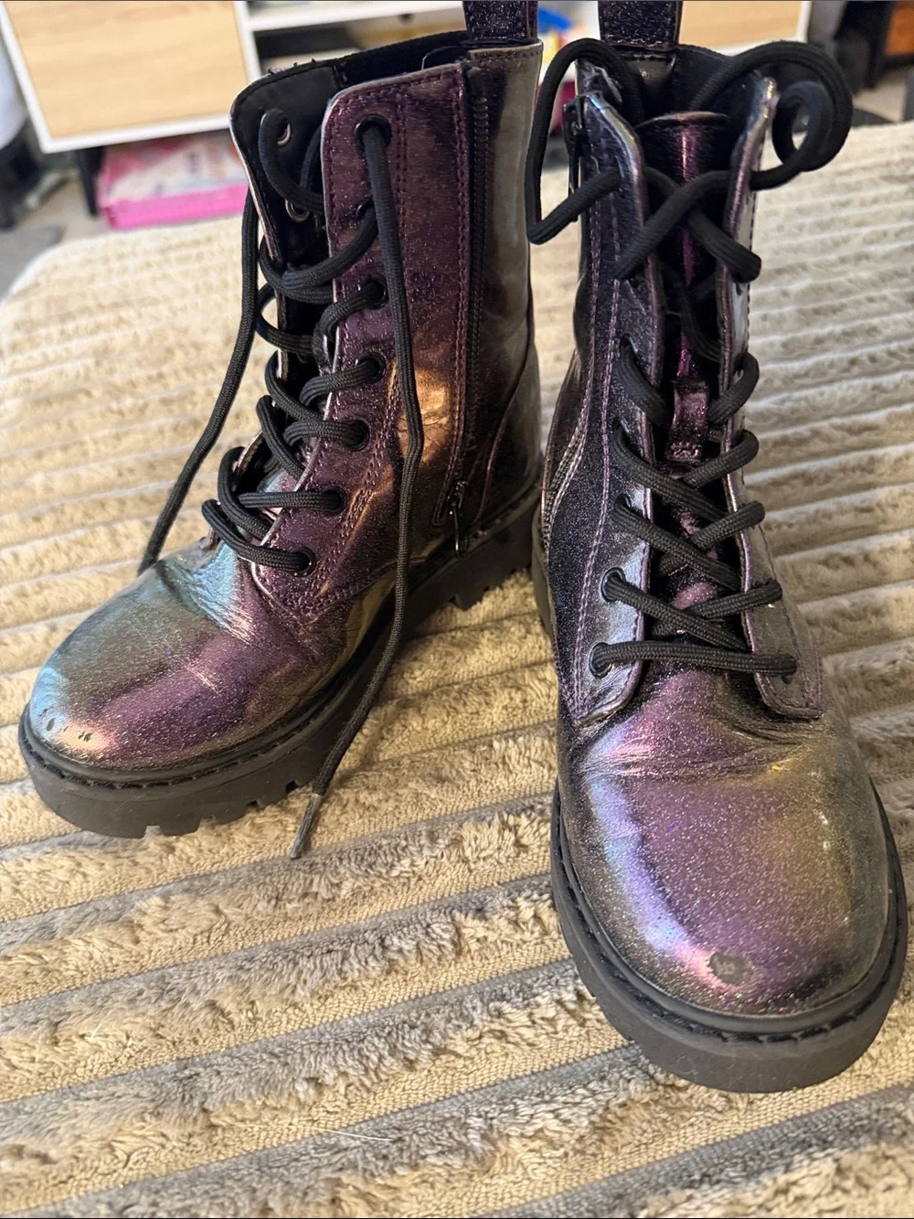 art class Purple Glitter Combat Boots for Kids